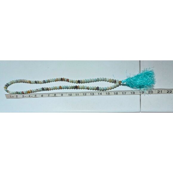Boho Amazonite Beaded Necklace Turquoise Tassel Pendant Harmony Peace Jewelry - Picture 4 of 5
